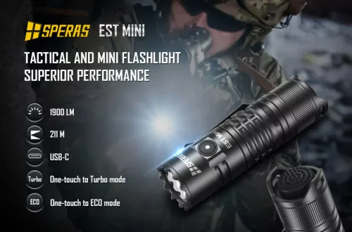 SPERAS EST Mini taktická baterka USB-C 1900 lm 211 m