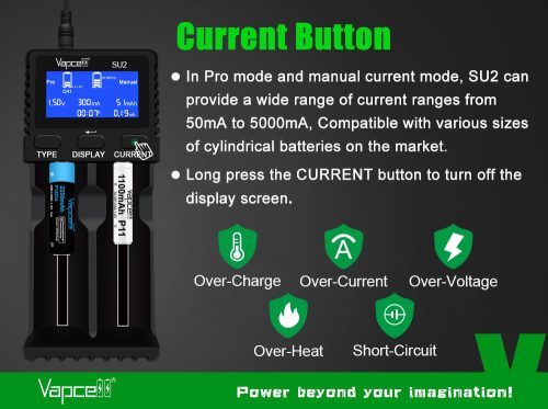 Vapcell SU2 rýchlonabíjačka na batérie Ni-Mh, 1,5V a 3,6V Li-ion