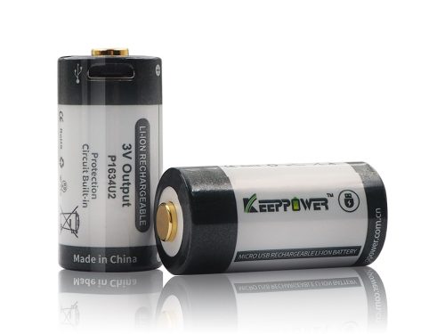 Keeppower P1634U1 RCR123A Micro USB 16340 3.0V 1000mAh nabíjateľné batérie x2