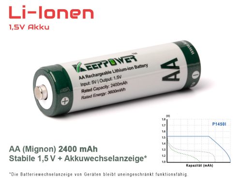 Keeppower P1450I AA 1.5V 3600mWh 2400mAh nabíjateľná Li-ion batéria