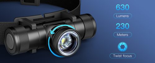 SOFIRN HS11 Mimoriadne jasná čelovka s otočným zoomom, nabíjateľná cez Type-C, s dosahom 230 m.