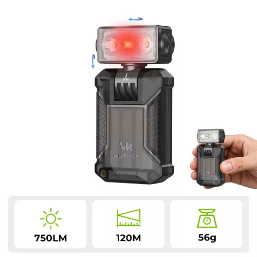 Klipové EDC svietidlo WURKKOS HD04 – 750LM, 180° otočná hlava, bodové/rozptýlené svetlo/RGB pre outdoor, prácu a núdzové situace