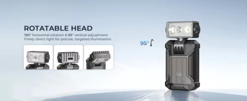 Klipové EDC svietidlo WURKKOS HD04 – 750LM, 180° otočná hlava, bodové/rozptýlené svetlo/RGB pre outdoor, prácu a núdzové situace