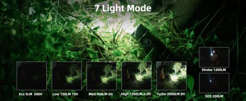 WUBEN C2 Výkonná LED baterka, 2000 lumenov, nabíjateľná, IP68 vodotesná, 7 režimov