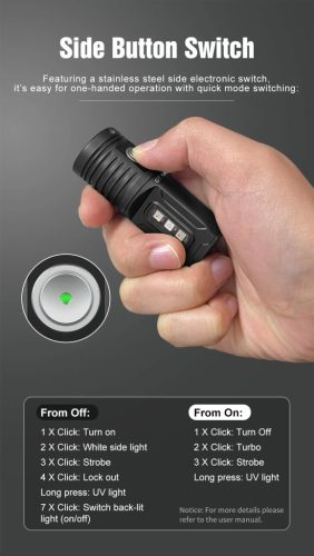 GT Nano 5.0 multifunkčné EDC svietidlo 1400 lúmenov s UV svetlom